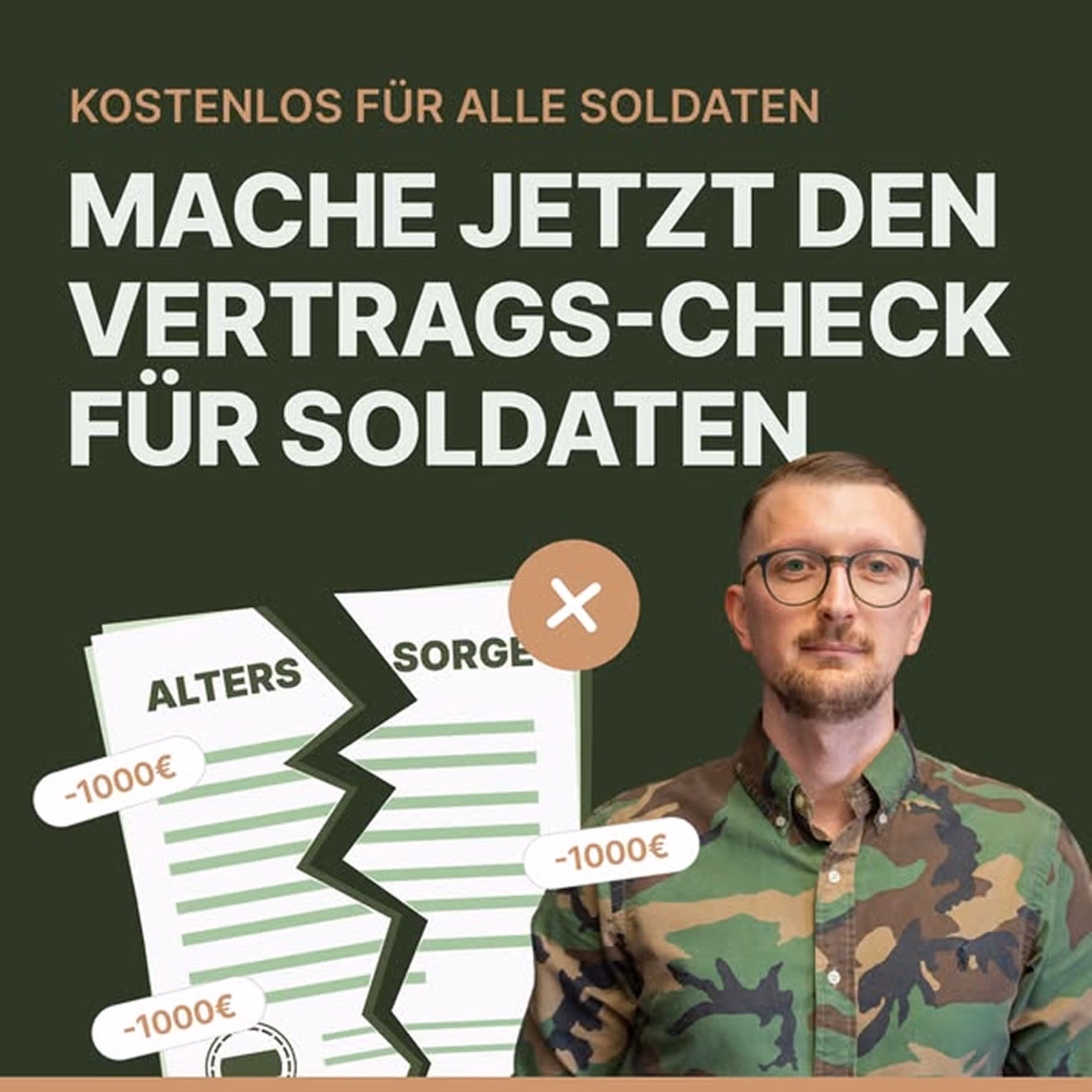 Kostenlose Versicherungs-Vertragscheck für Soldaten mit Dokumente-Grafik