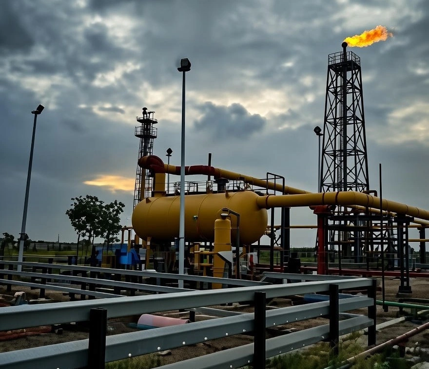 High-efficiency air-assisted open flare with redundant Flame Front Generator (FFG) ignition, engineered by CRA for fuel gas flaring at ONGC Ankleshwar with >97% destruction efficiency.