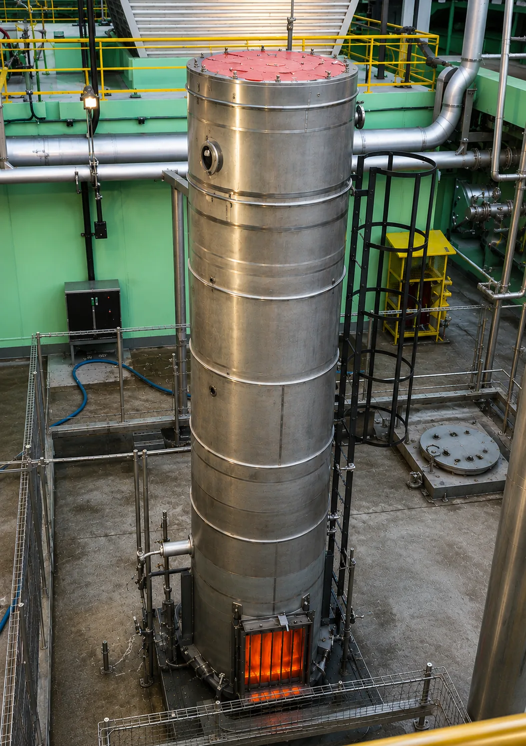 Enclosed ground flare for safe, smokeless biogas flaring at an industrial facility.