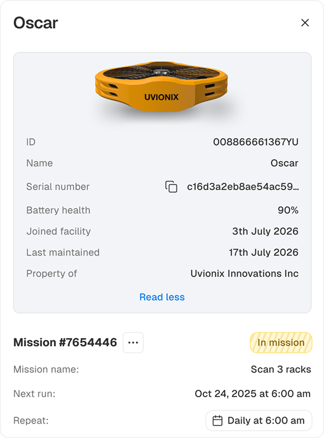 Uvionix Cloud Platform UI Preview Drone details overview