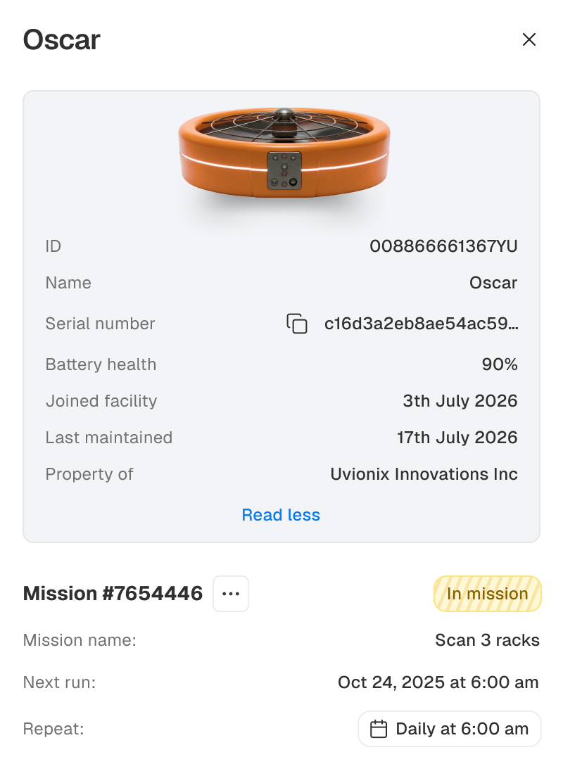 Uvionix Cloud Platform UI Preview Drone details overview