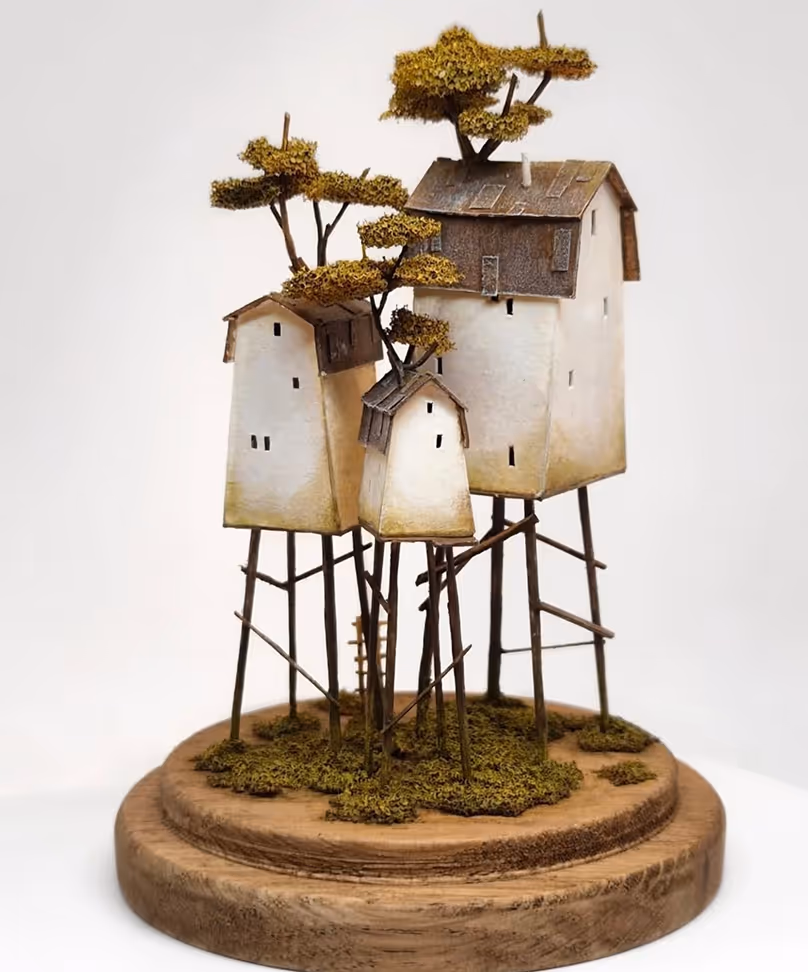 Collection of exclusive mixed media sculptures and art objects under glass by Michael  Davydov