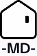 Black simple outline of a house with a small square window near the top right corner and the text '-MD-' below the house.