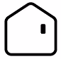 Simple black outline of a house with a slanted roof and a small rectangular window on the right side.
