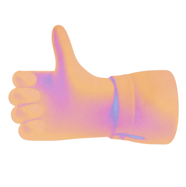 Thumbs up emoji with pink, yellow, and blue gradient on black background
