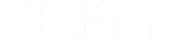 The word 'DUST' in large, bold white capital letters on a transparent background.