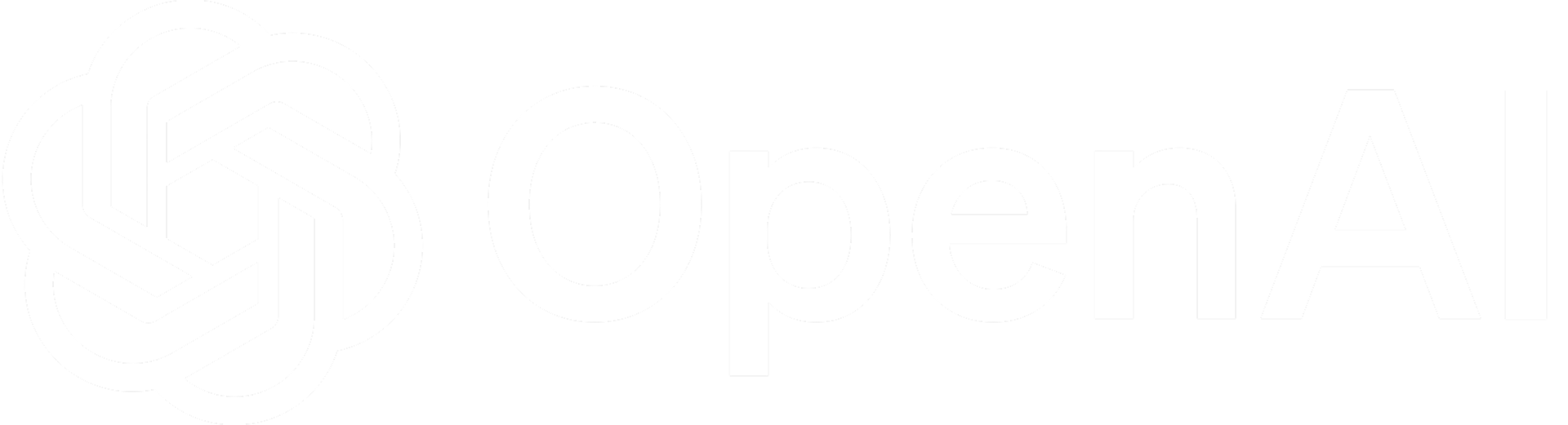 OpenAI logo with a geometric knot symbol and the words 'OpenAI' in white.