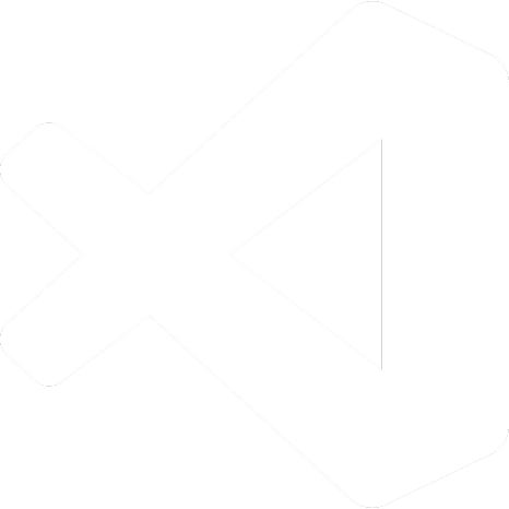 Visual Studio Code logo in white color on a transparent background.