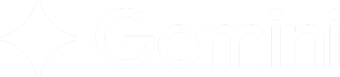 White Gemini logo with a diamond-shaped star to the left of the word 'Gemini' on a transparent background.