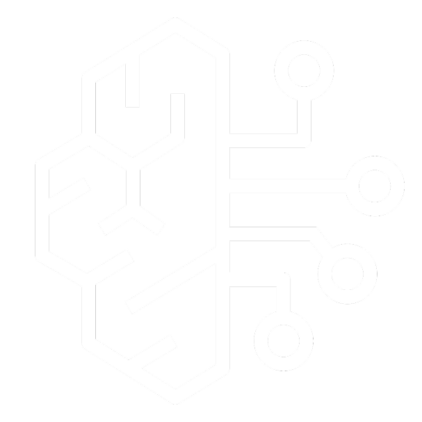 White line art of a stylized brain connected to circuit nodes on a black background.