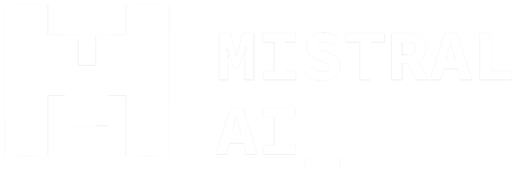 White stylized 'M' logo next to the white text 'MISTRAL AI_' on a black background.