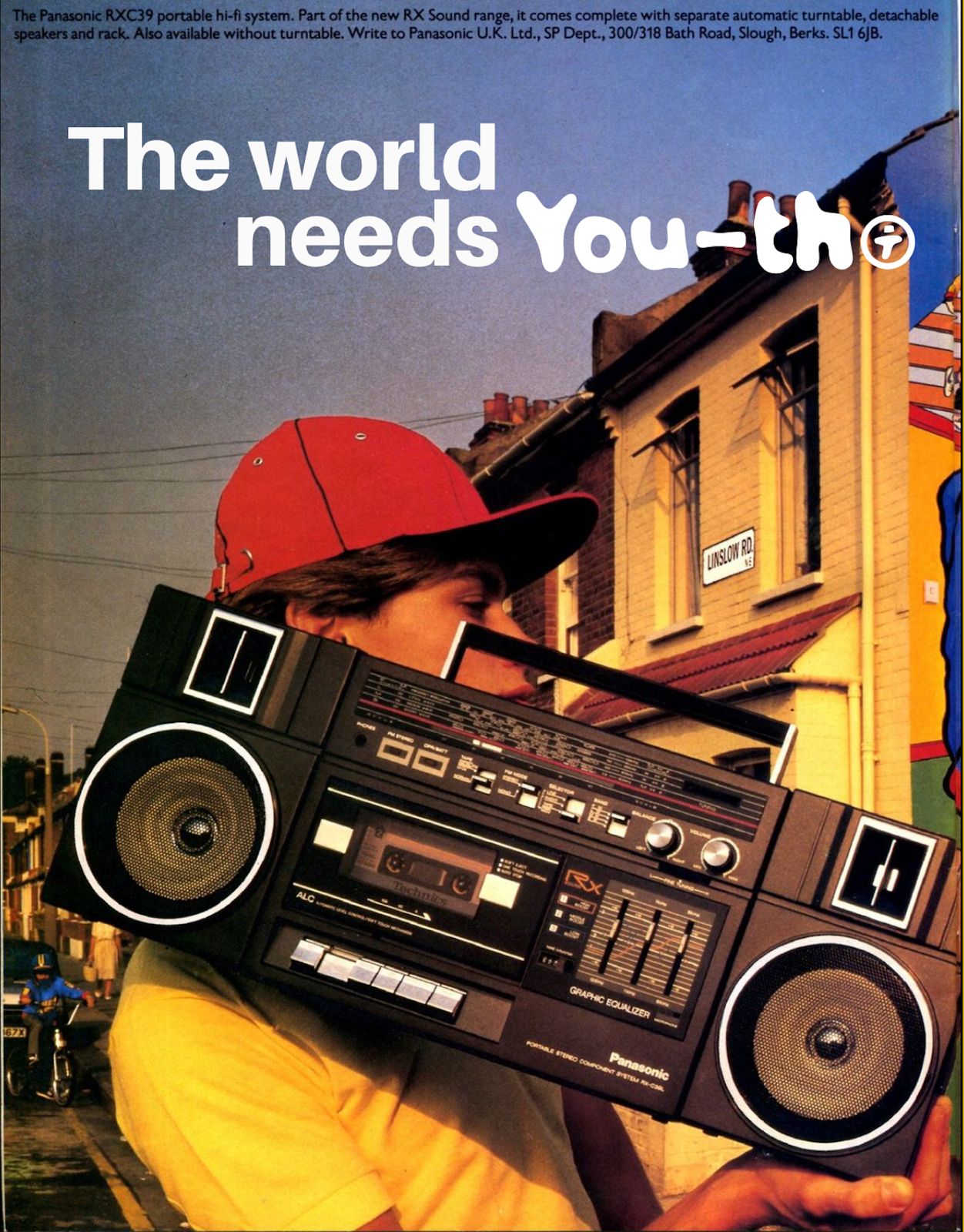 The world needs youth: UTH branded artwork with a boombox