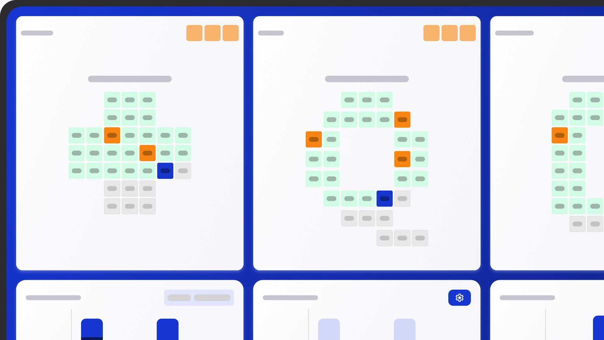 Mevisio digital board mockup displaying charts, tables, and real-time data visualization for Lean and operational management.
