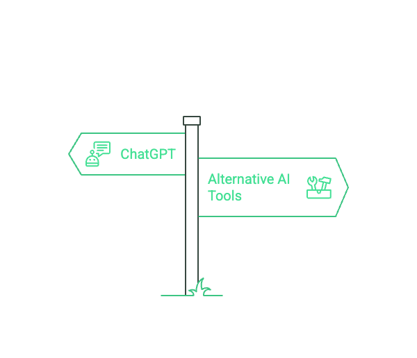 ChatGPT vs Alternative AI Tools Crossroads street sign graphic