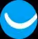 Round blue logo with a white curved smile shape in the center.