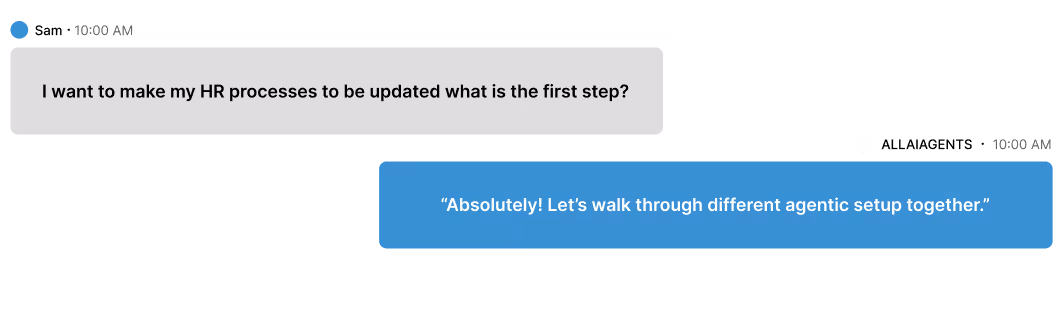 AI-powered chat interface showing a conversation between a customer and an AI assistant.
