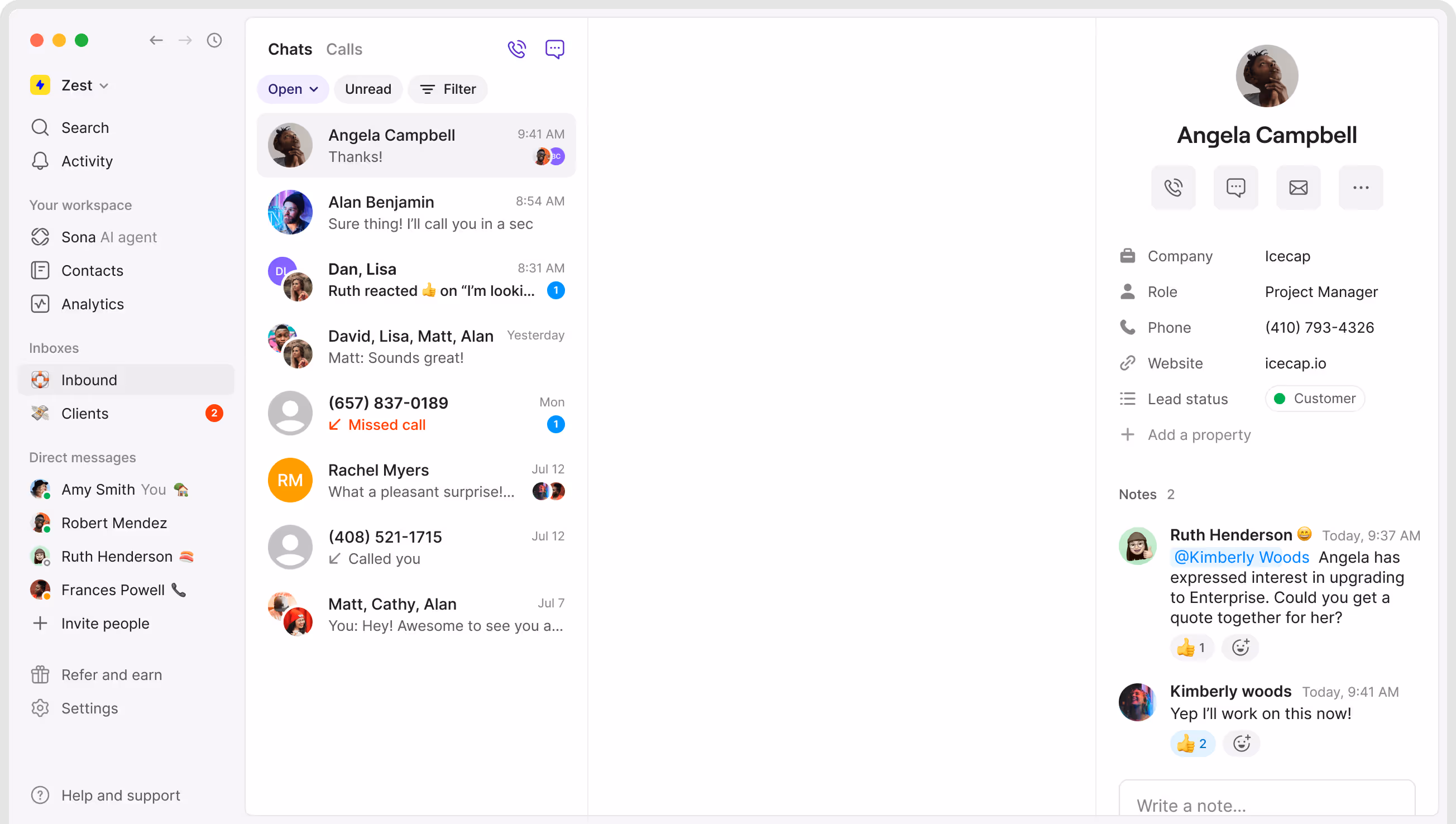 A screen shot of a messaging app with a white background.