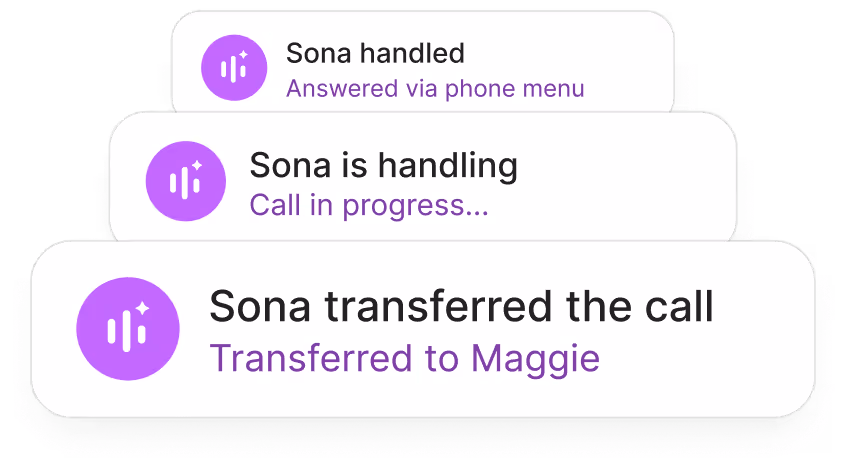 A purple screen with a message that says "Sona is handling".