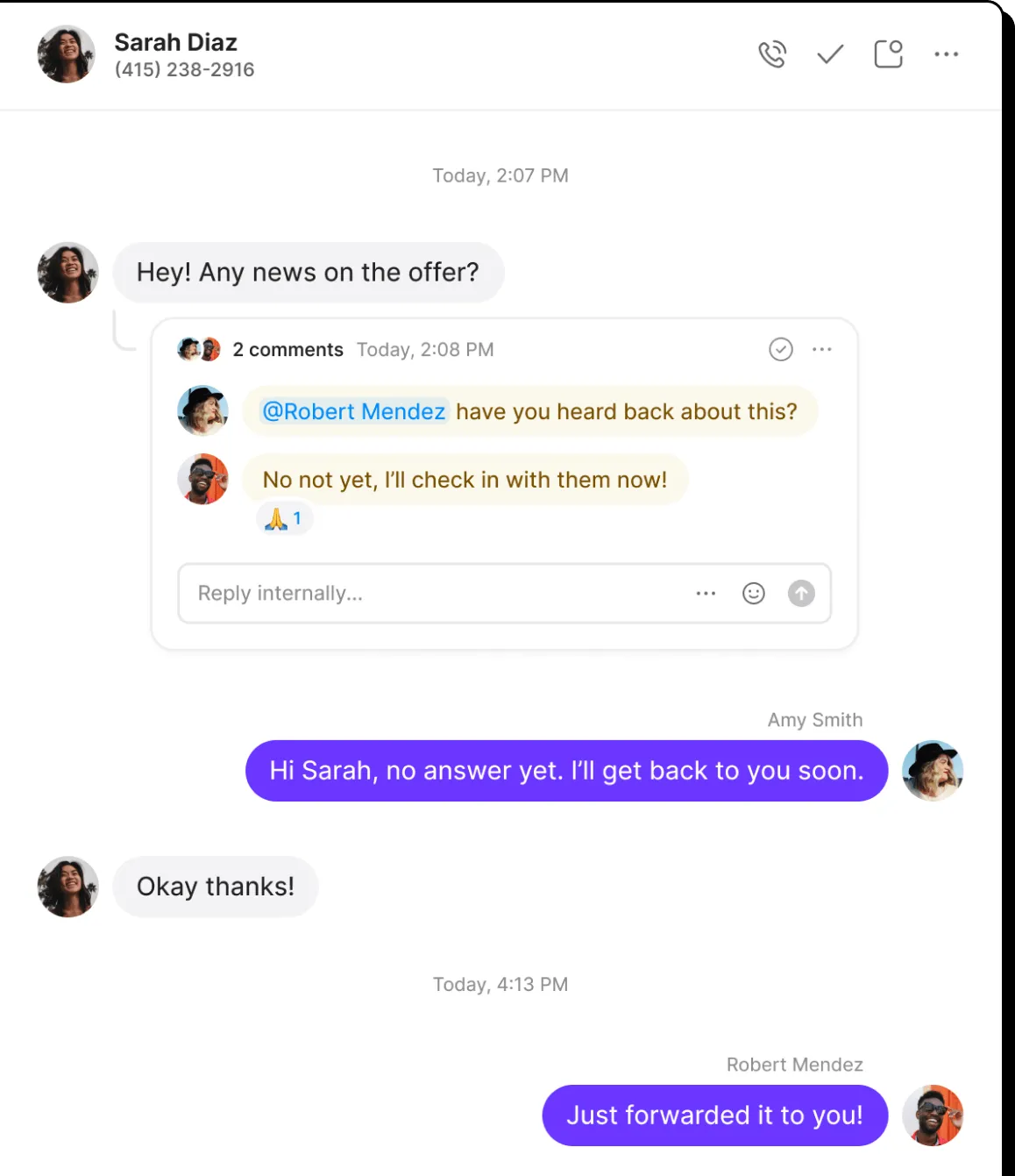 A conversation between two people on a messaging app.