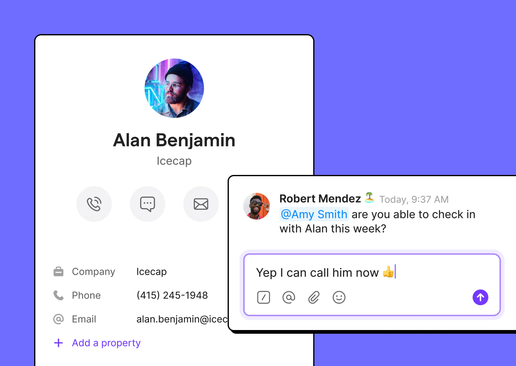 A man named Alan Benjamin is shown on a purple background.