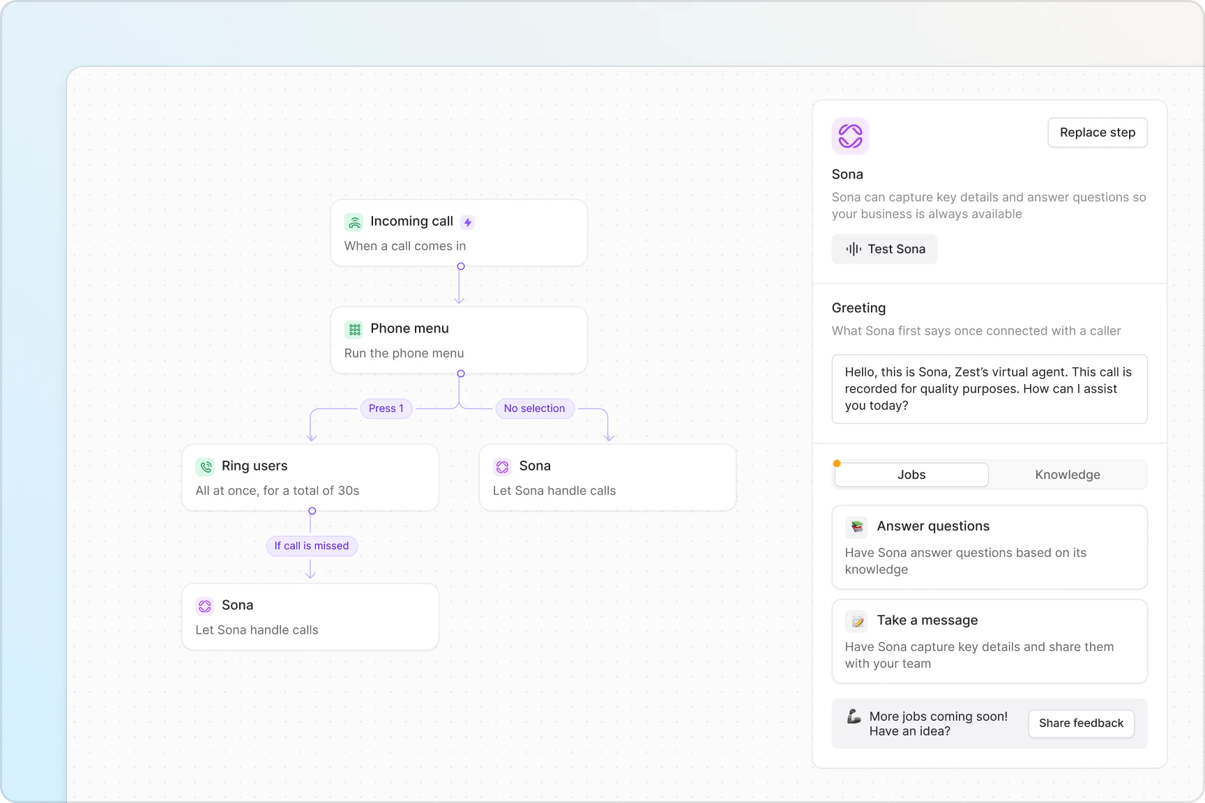 Answering service: Adding Sona to existing call flows