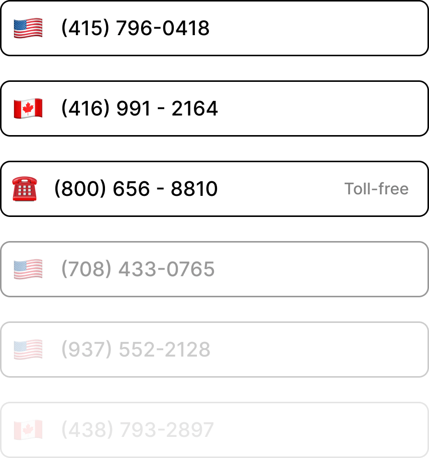 A phone number is displayed on a screen with a flag of Canada.