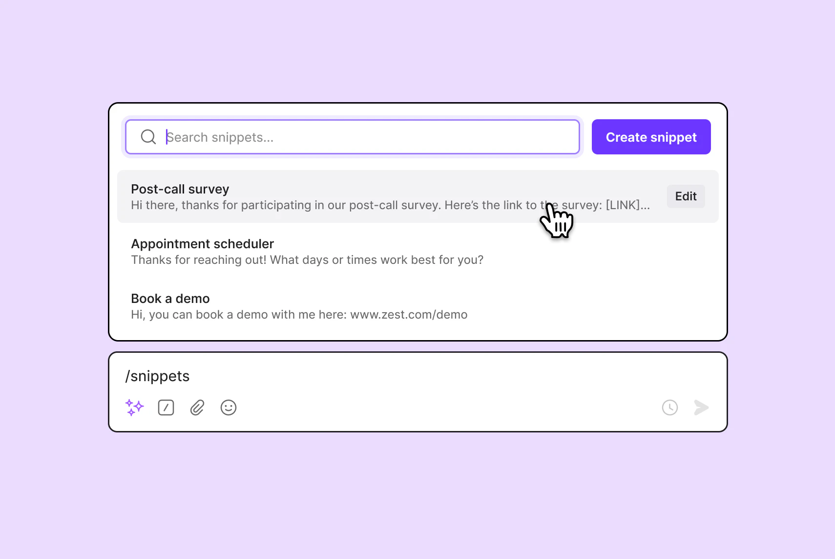 OpenPhone SMS text message snippets and templates