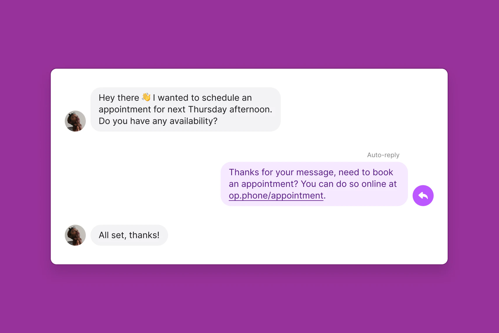 OpenPhone Appointment Auto-Replies