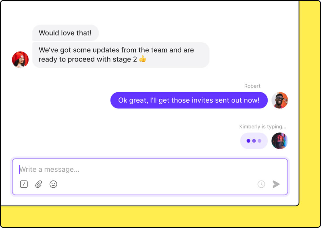 A yellow background with a purple text box.