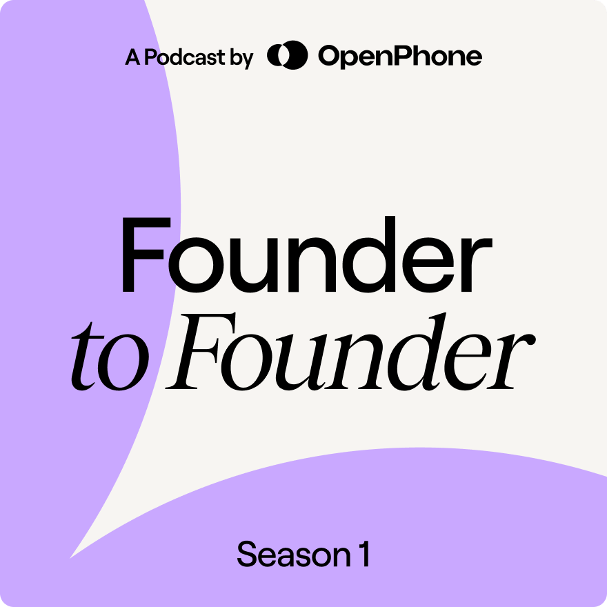 A purple podcast cover with the words Founder to Founder.