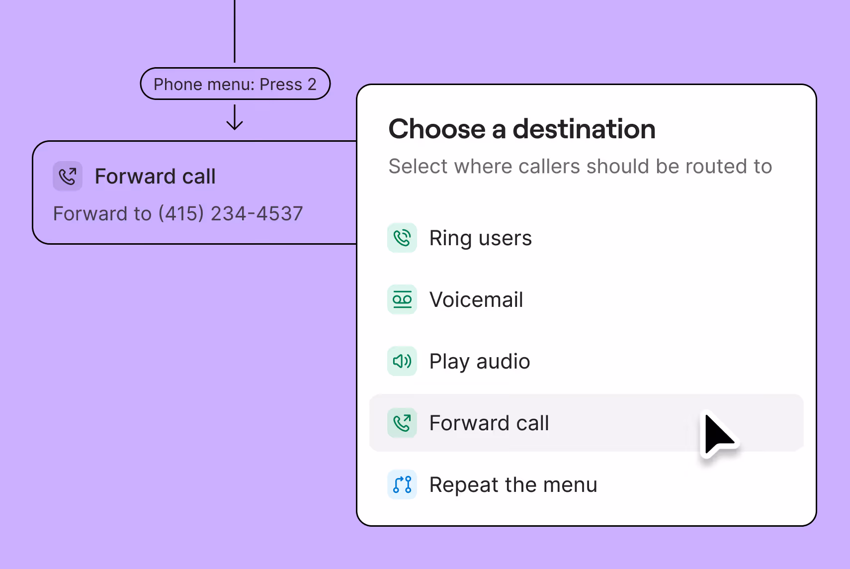 Forward calls with Quo's self service IVR feature