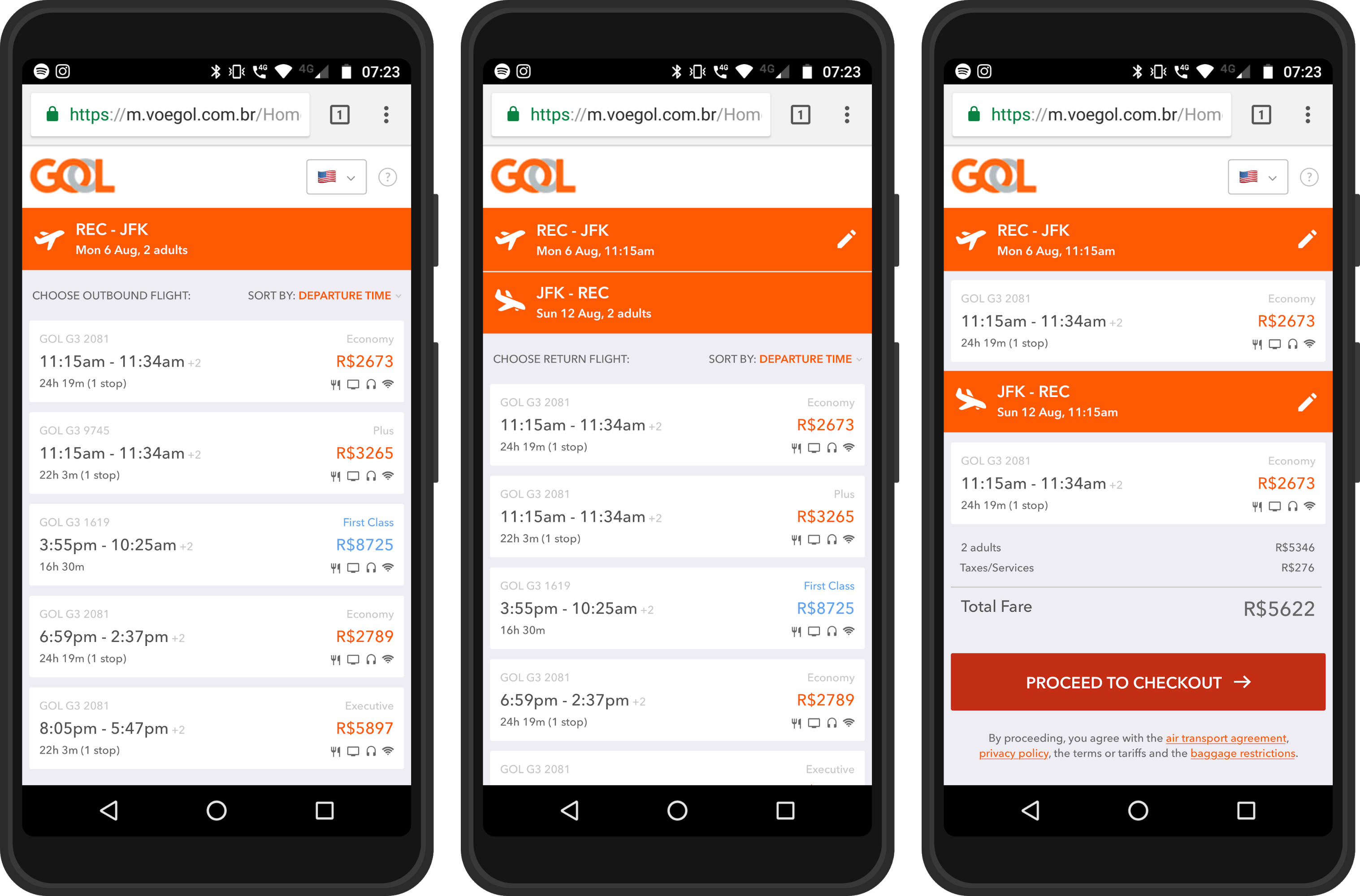 redesigned flight listing screens