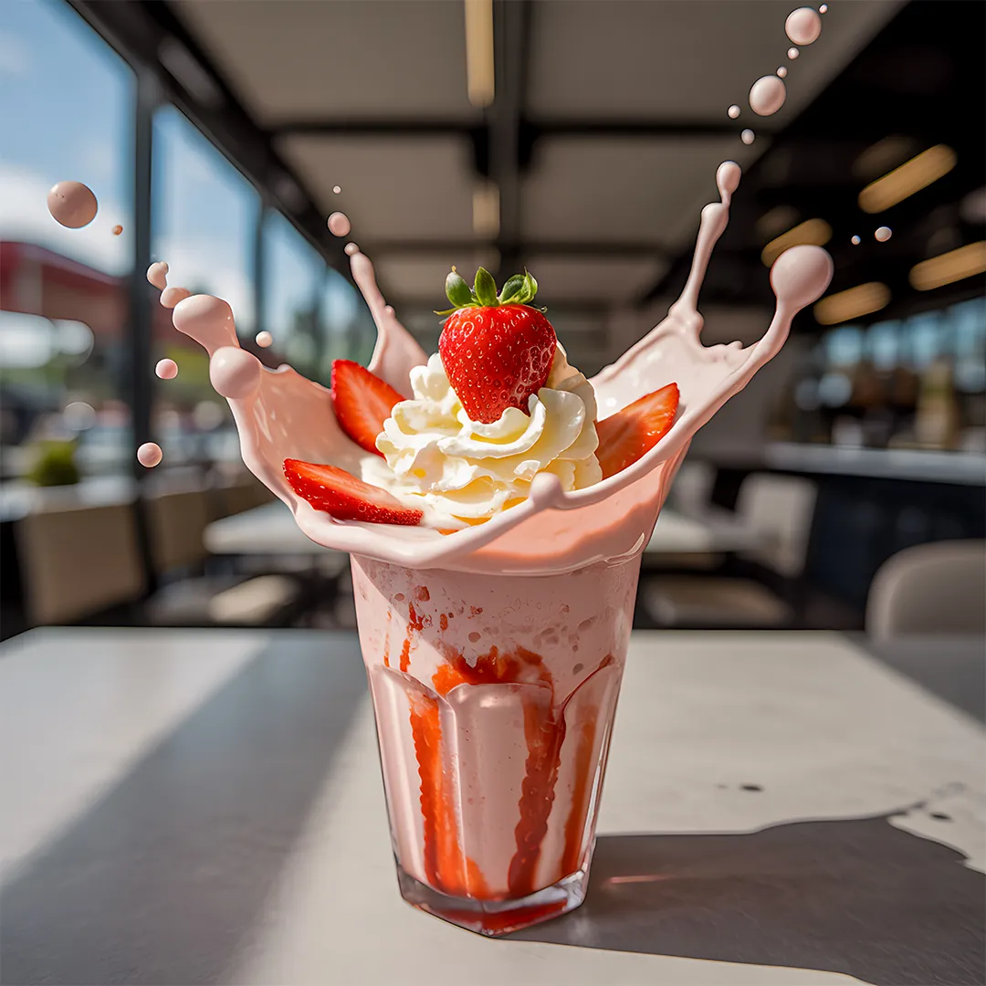 Cream coming out of strawberry milkshake