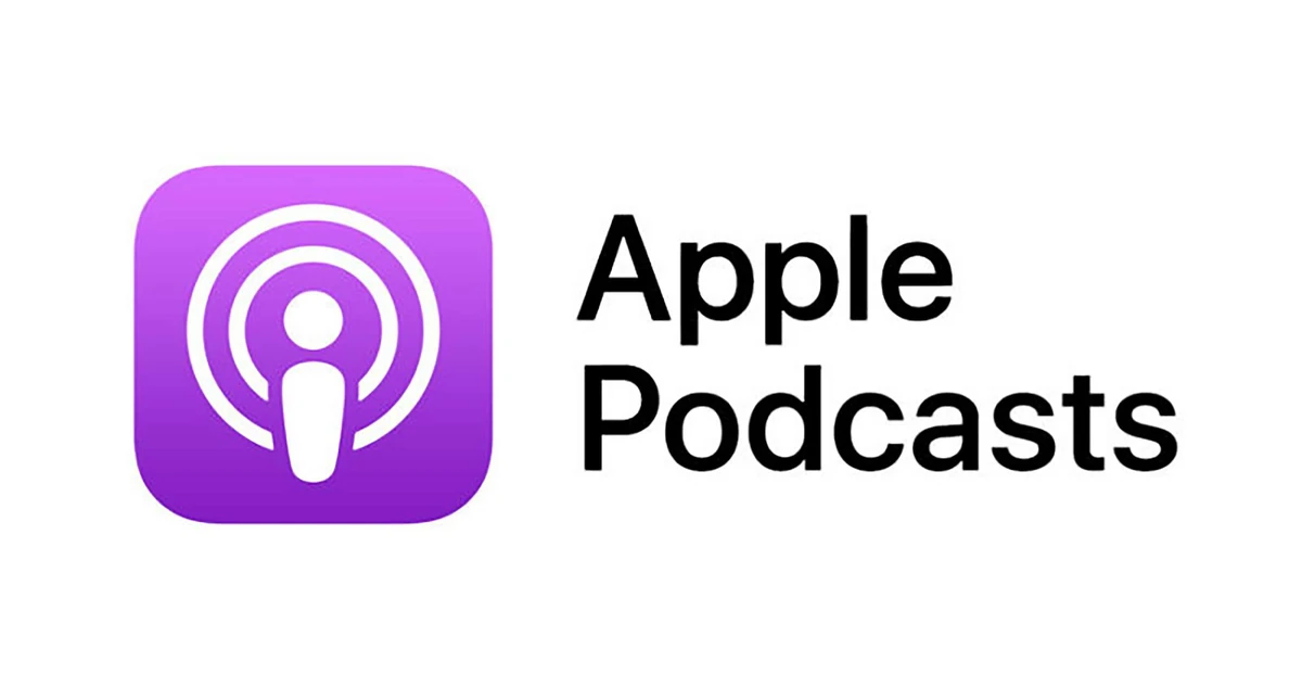 Apple Podcasts app icon with purple background and white stylized microphone and sound waves.