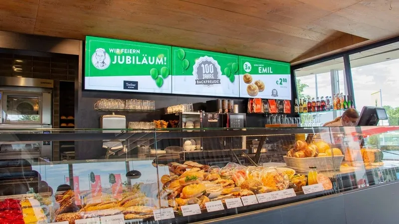 Digitales Menüboard bei einer Bäckerei