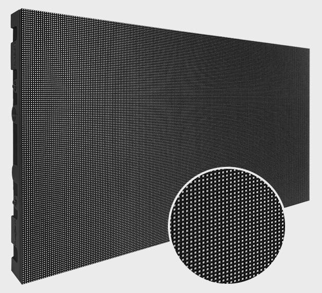 Schwarzes LED-Display-Modul mit Nahaufnahme der feinen Pixelstruktur.