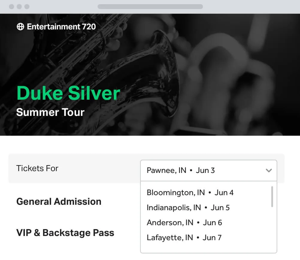 a screenshot of a music concert ticket