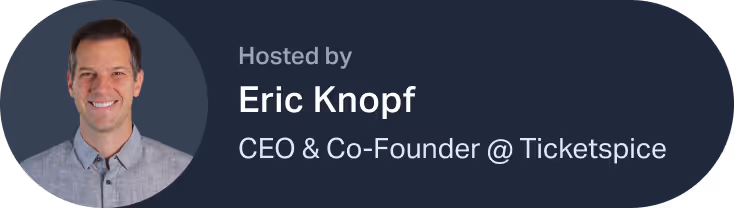 Portrait of Eric Knopf, CEO and Co-Founder of Ticketspice, smiling and wearing a light gray button-up shirt.
