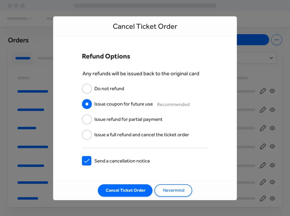 a screen shot of a ticket order