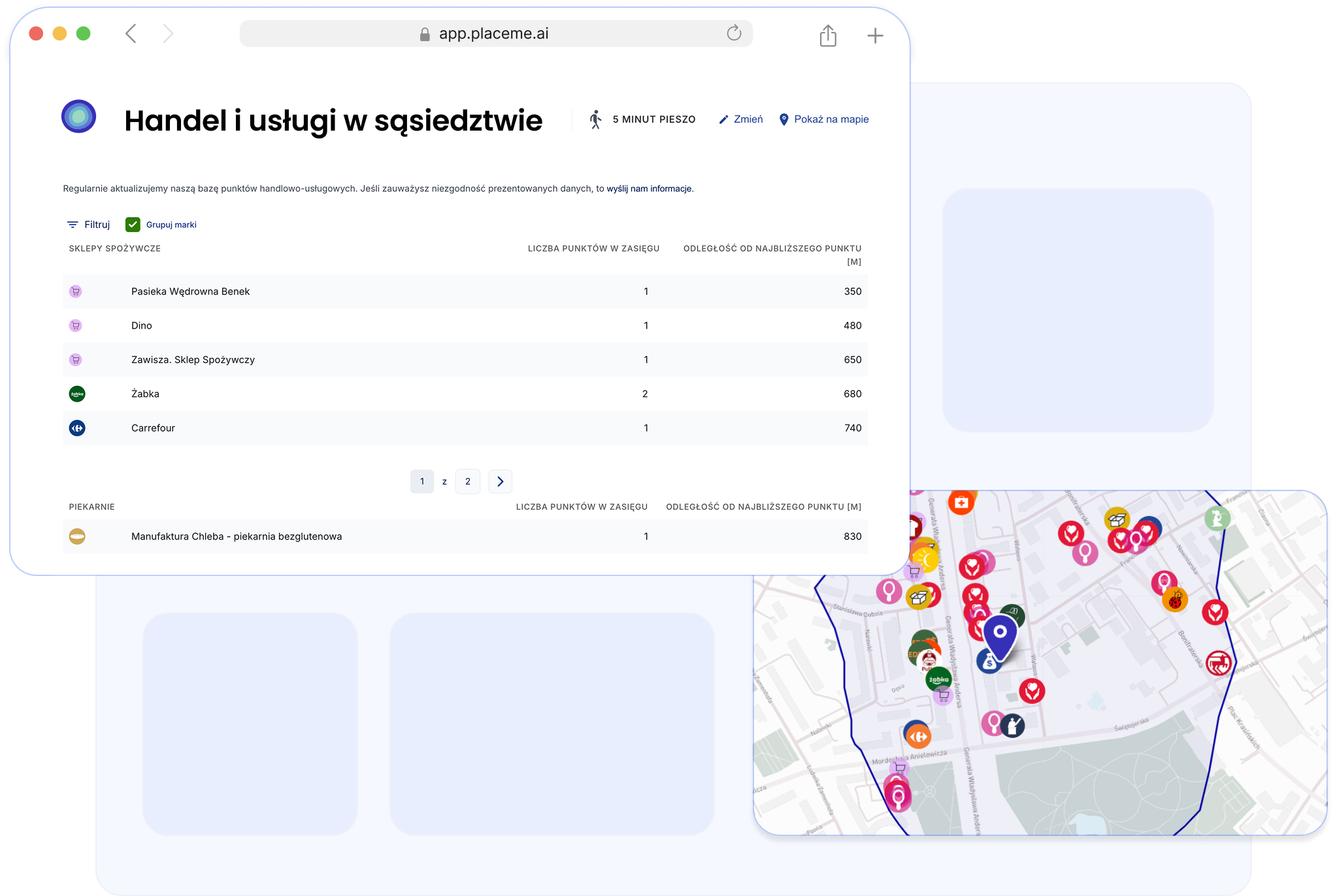 Dane geoprzestrzenne - mikrootoczenie biznesu, dane w aplikacji Placeme