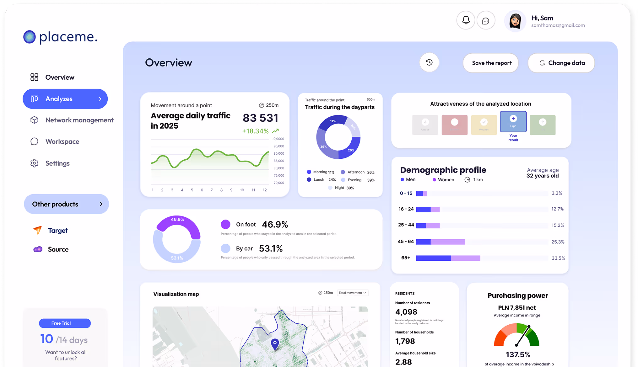 Placeme App Overview – Evaluate the potential of any location and understand your offline customers