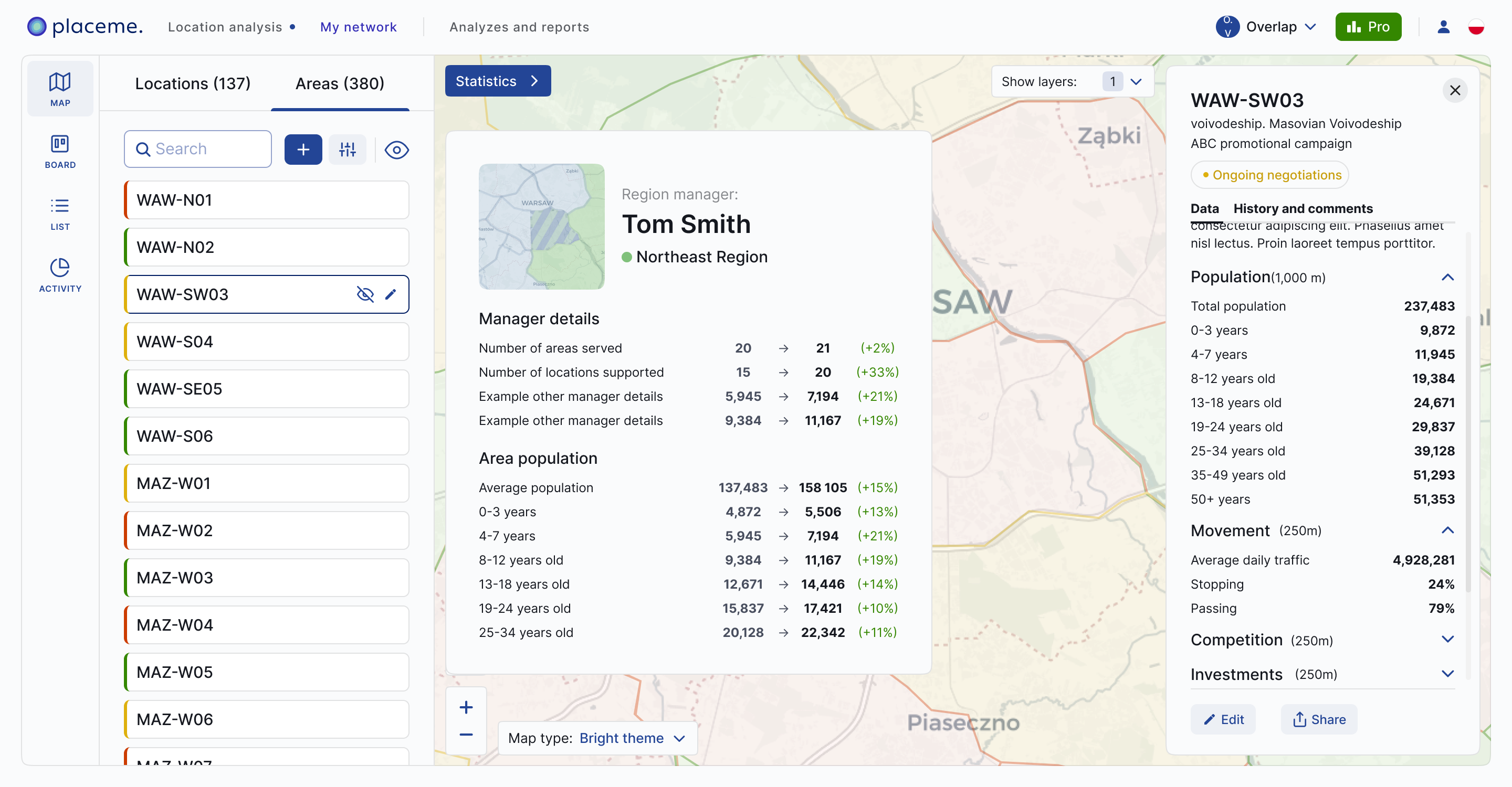 Dashboard Moja siec w aplikacji Placeme - zarzadzanie siecia