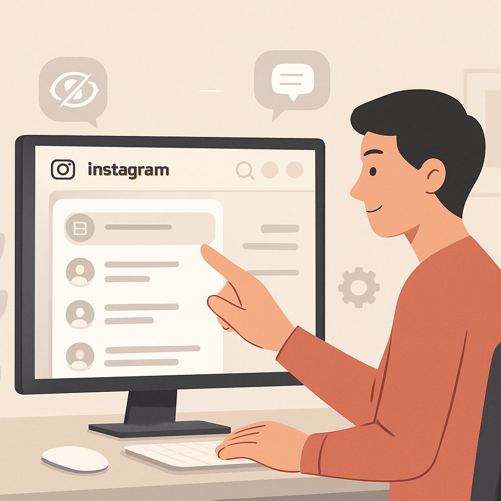 A person at a desk managing Instagram comments on a computer screen, revealing hidden comments in a clean and organized workspace.