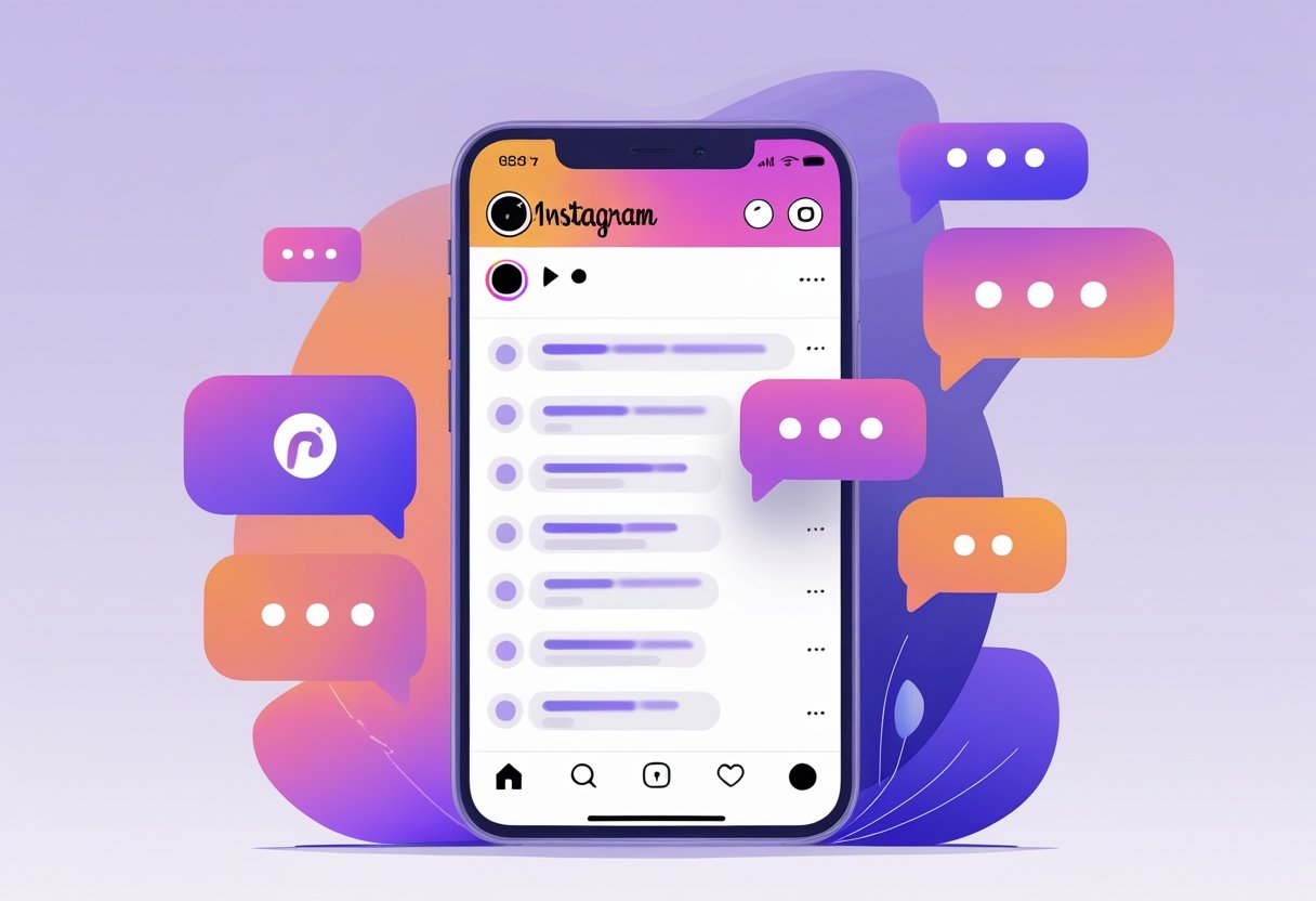 A smartphone showing an Instagram post with some comments visible and others blurred or hidden, indicating the concept of hiding comments.