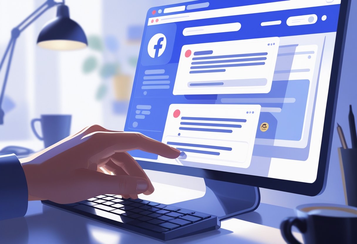 Close-up of a computer screen showing a Facebook comment section with a cursor selecting the delete option from a dropdown menu.