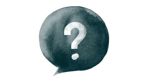 A blue illustration of a question mark within a speech bubble
