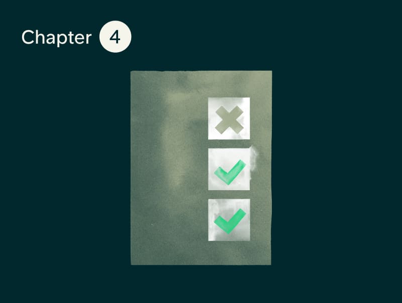 An illustration of a checkbox list with 2 items being ticked and 1 item having a x next to it
