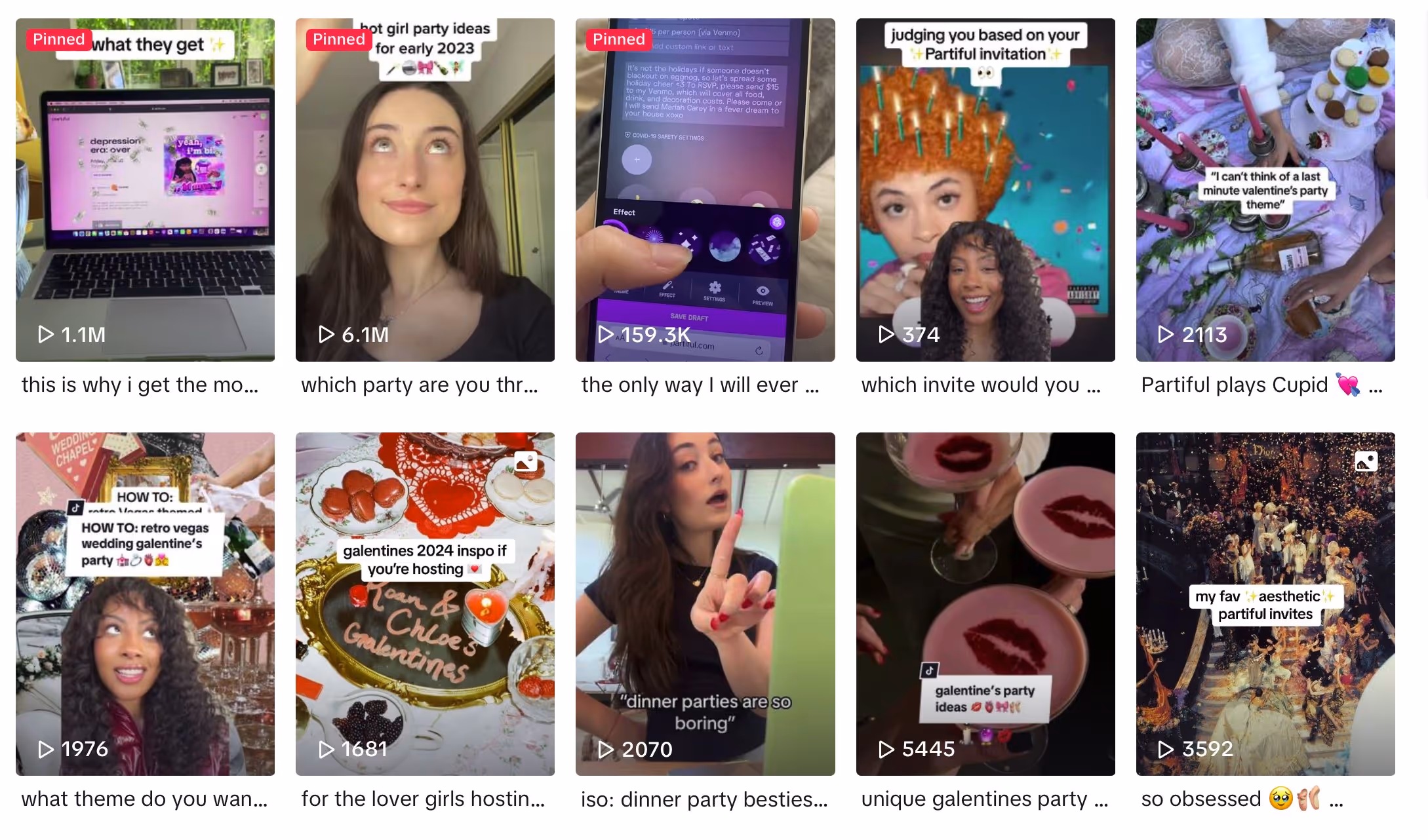 A screenshot of Partiful's TikTok