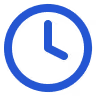 A simple blue line icon of a clock.