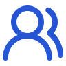 A simple blue line icon of a group of people (two users).